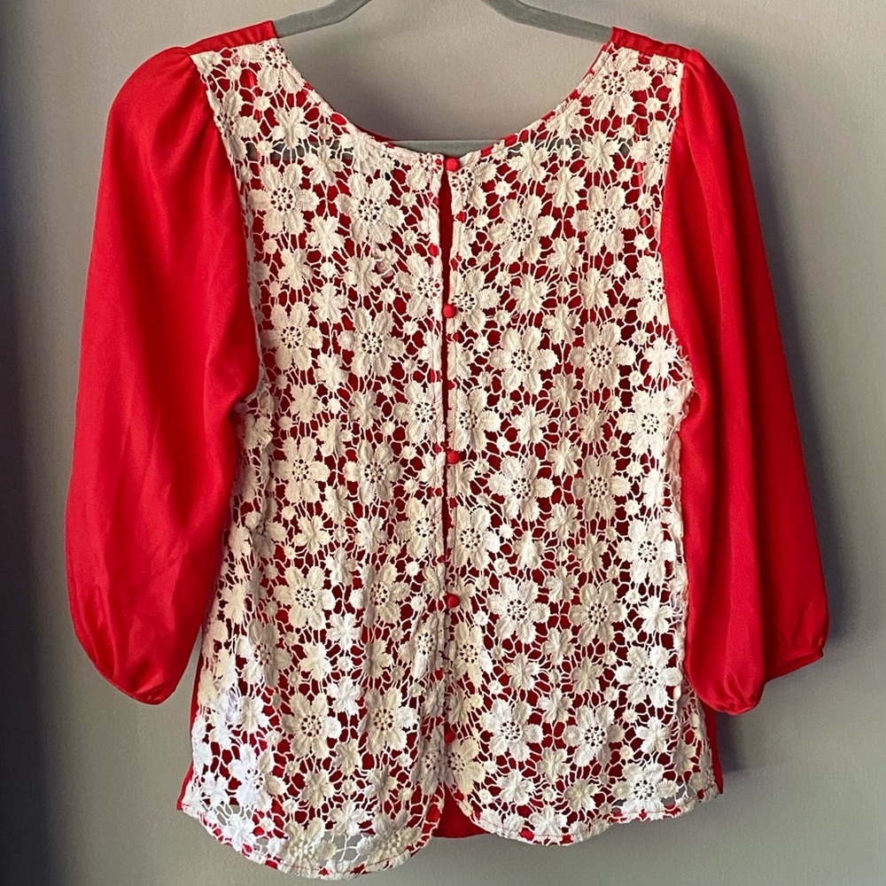 Sheer red and lace shirt